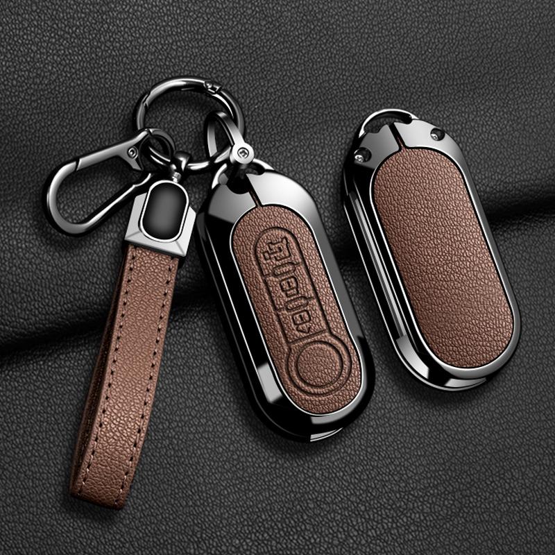 For Fiat 500 500C 500L 500X Panda Punto Bravo Doblo Key Holder Zinc Alloy Leather Car Key Case Protective Cover Car Accessories