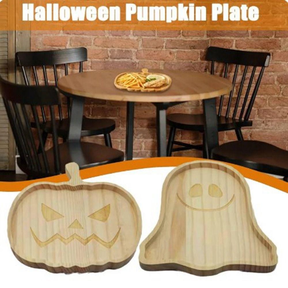 Wood Craft Halloween Pumpkin Plate Cute Cartoon Dessert Board Practical Wooden Plate Tray  Snacks