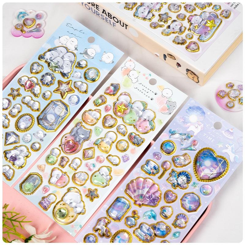 3D Panda Unicorn Cartoon Relief Crystal Sticker Children's Educational Handmade Reward Smooth-Surface Mobile Phone Decoration