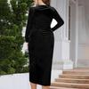 Moda Damska Plus Size Aksamitna Sukienka Etui Seksowna Jednolity Kolor Plisowana Dekolt V Długi Rękaw