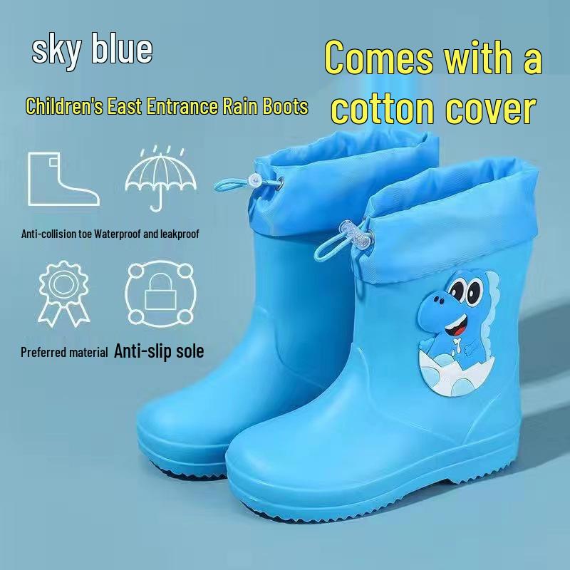 Girls' Korean Style Non-Slip Cartoon Rain Boots, Ages 7-12, Waterproof with Drawstring for Toddlers and Kindergarten