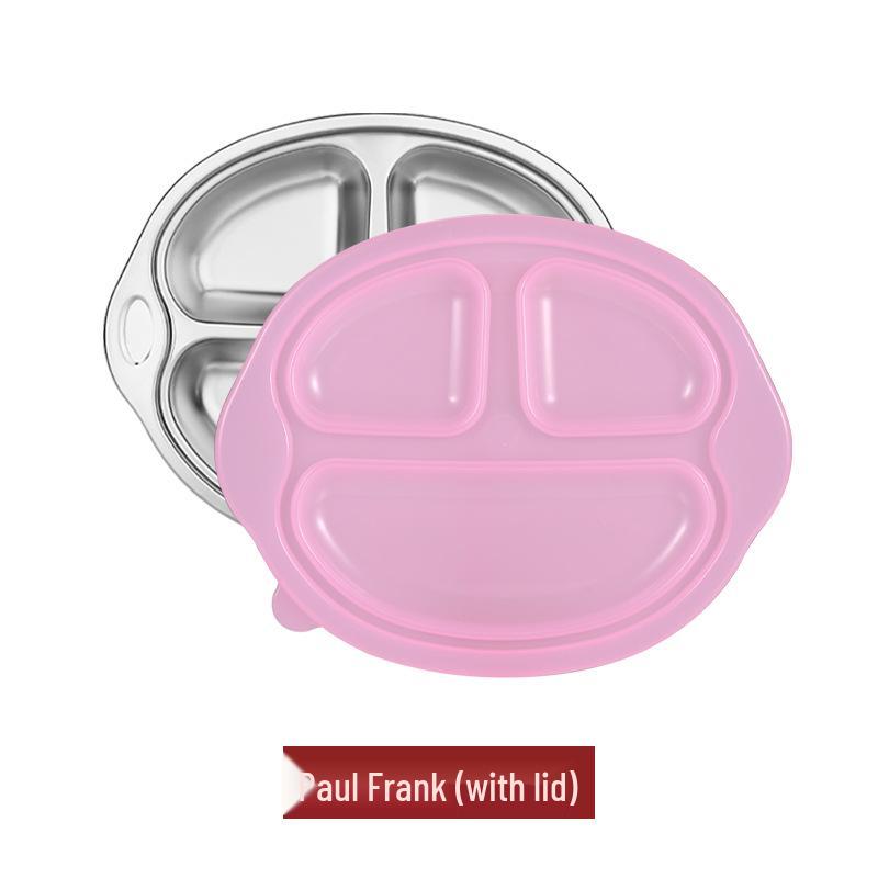 Creative 304 Stainless Steel Children's Divided Plate - Cartoon Anti-fall Design for Kindergarten and Baby Tableware.