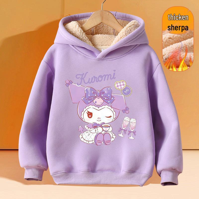 Girls' Plus Velvet Lambswool Hooded Sweatshirt - Warm, Thickened Pullover for Spring 2026 Trend