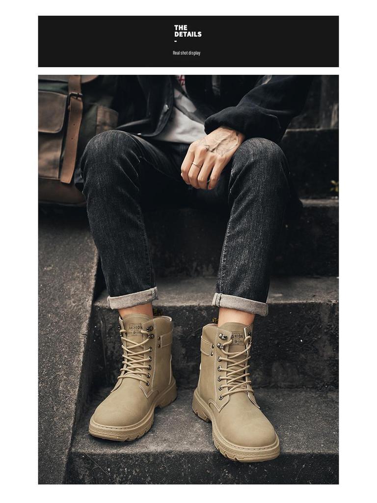 Men's High-Top Outdoor Work Boots – Autumn Mountaineering and Motorcycle Shoes, Trendy Labor Protection Footwear