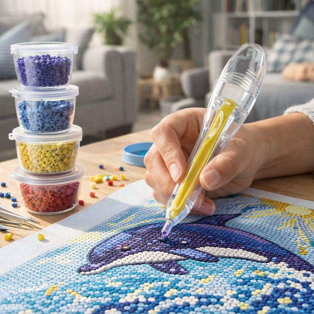 3D Pixel Puzzle Bead Positioning Pen Anti-slip Jam-Free Fuse Bead Pen Educational with Bead Containers Automatic Bead Pen