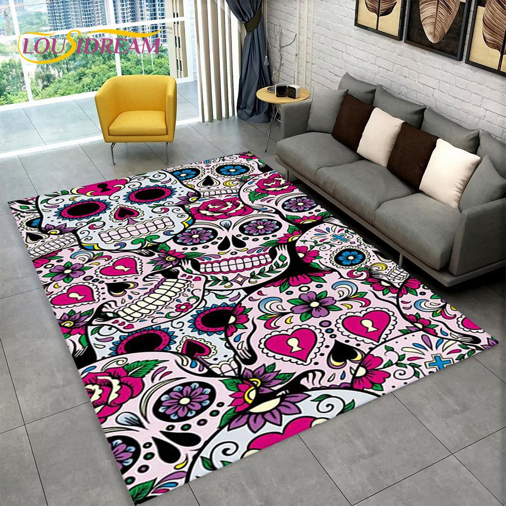 3D Gothic Horror Indian Skull Area Rug,Carpet Rug for Home Living Room Bedroom Sofa Doormat Decor,Kitchen Non-slip Floor Mat