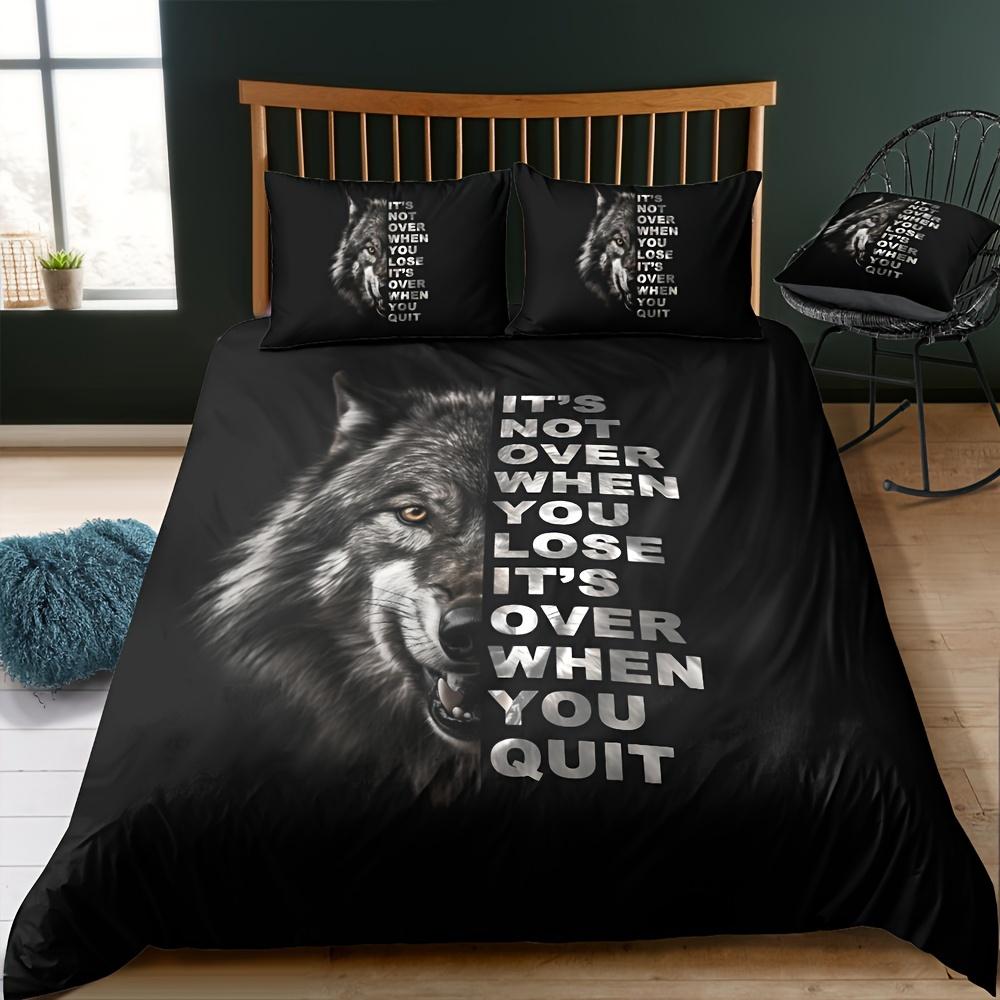 

Duvet Cover Set Wolf Graphic Inspirational Quote Print All Season Bedding Set Soft Comfortable And Breathable Duvet Cover 135X200cm