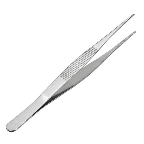 uxcell Stainless Steel Straight Pointed Tweezers with Serrated Tips, Daily Garden Tool, 180mm