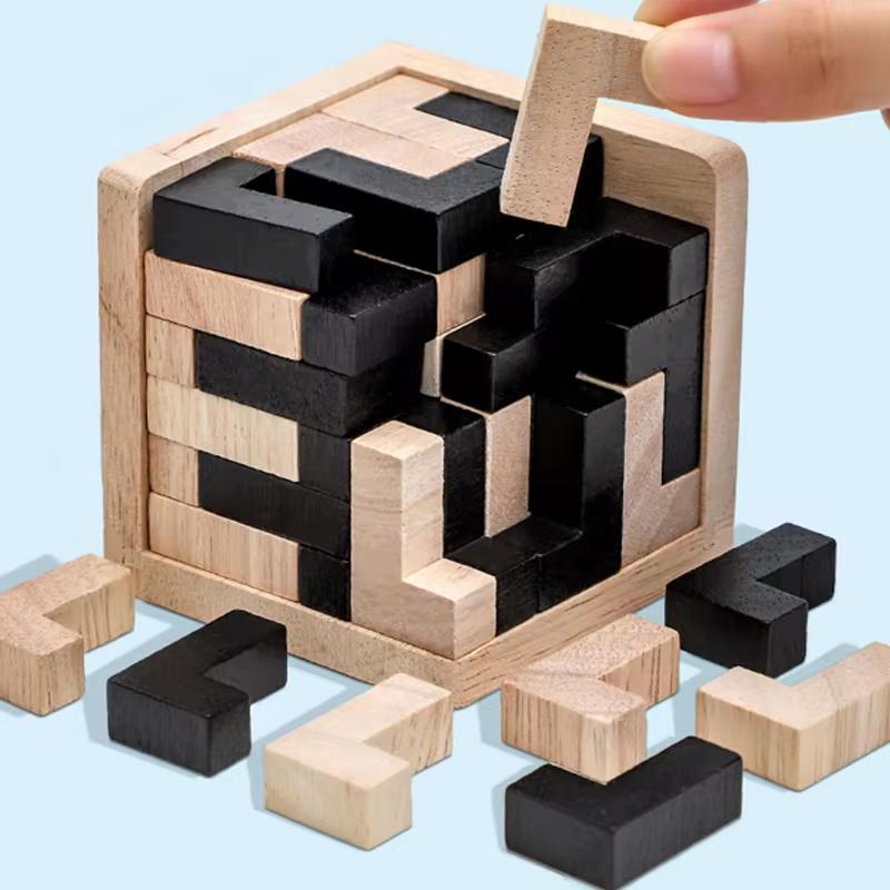 3D-Würfelpuzzle Luban, ineinandergreifendes kreatives pädagogisches Holzspielzeug, Gehirn-IQ-Geist, frühes Lernspiel, Geschenk für Kinder, Buchstabe 54T