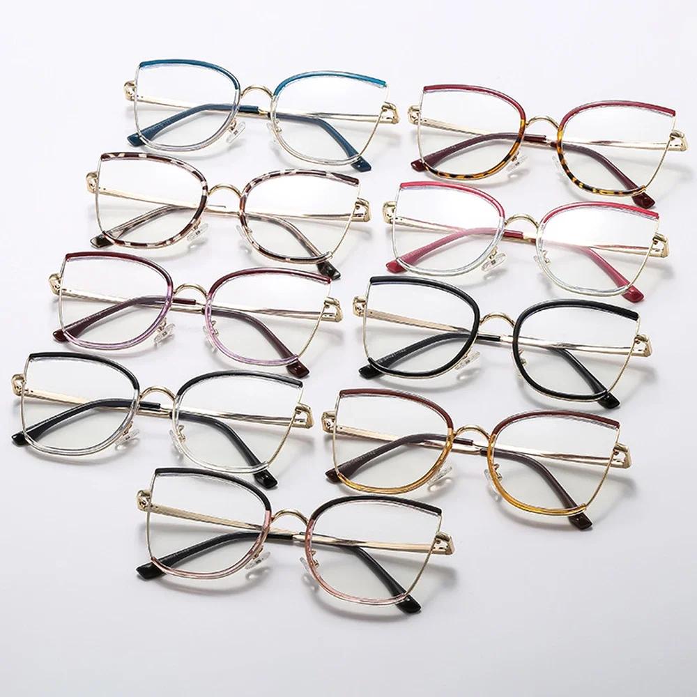  Retro Oversized Cat Eye Women Metal Glasses Frame Fashion Clear Anti-Blu-Ray Eyewear Men Optical Computer Square Frames