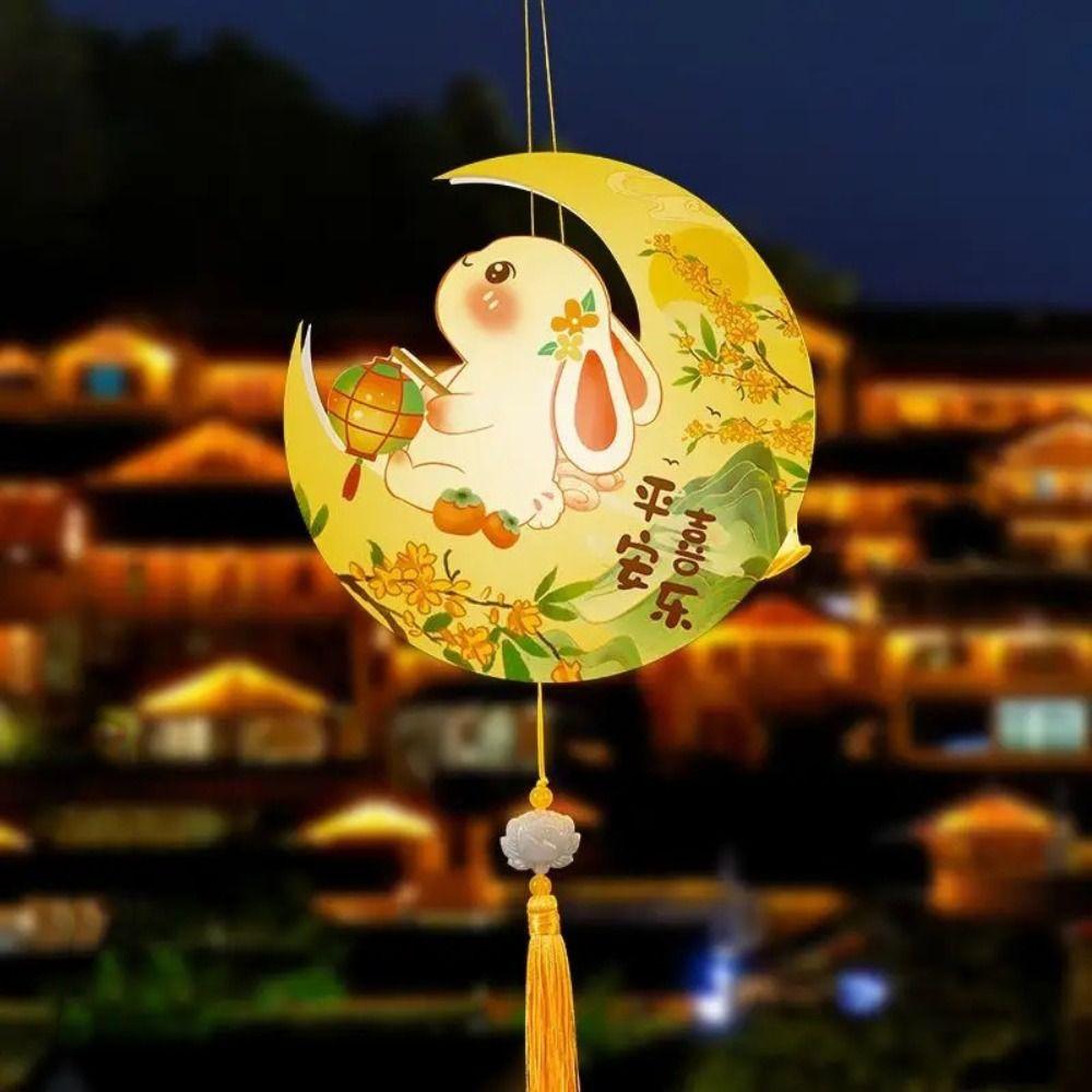 PVC Mid-Autumn Festival Lantern Cartoon Moon Rabbit Lanterns Glowing Luminous Lantern DIY Material Package Mid-Autumn Festival