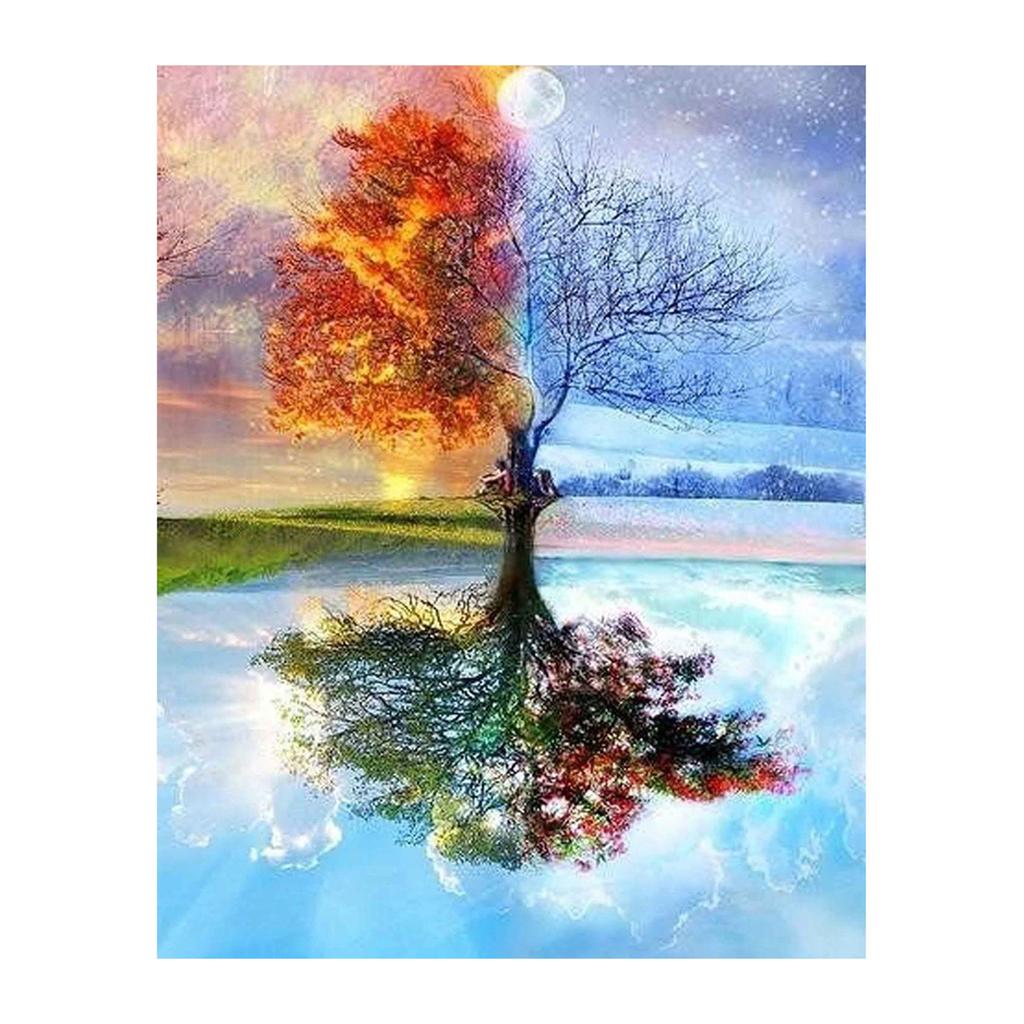 12*16 Inch DIY 5D Diamond Painting Kit Full Drill Diamond Painting Tree Flower Pattern Acrylic Rhinestone Mosaic Painting Craft Home Wall Decor Gift