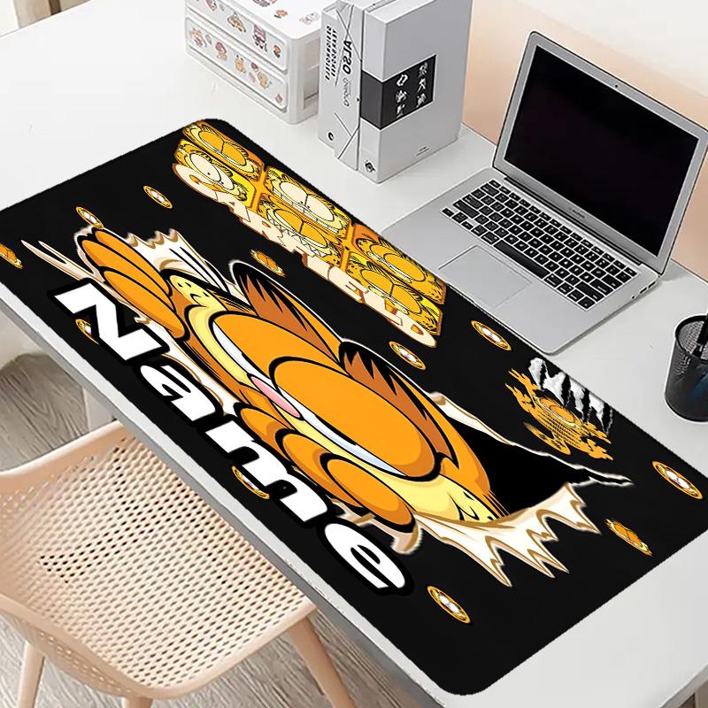 Custom Name Personalized Garfield Pattern Mousepad, Laptop PC Desk Mat, Decorative Desk Mat for Home Keyboard Pad Gift