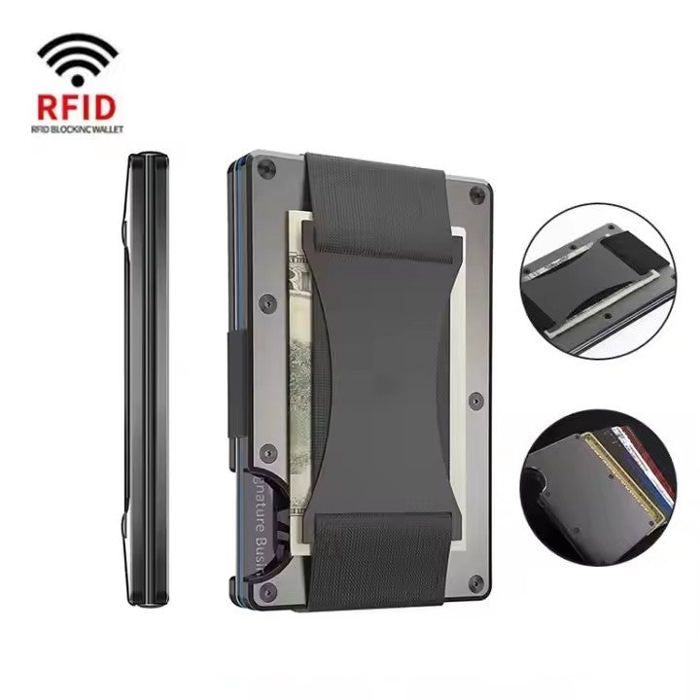 Card Holder Wallet - Aluminum - Black - RFID Blocking - Elegant Design - 10 Cards Max