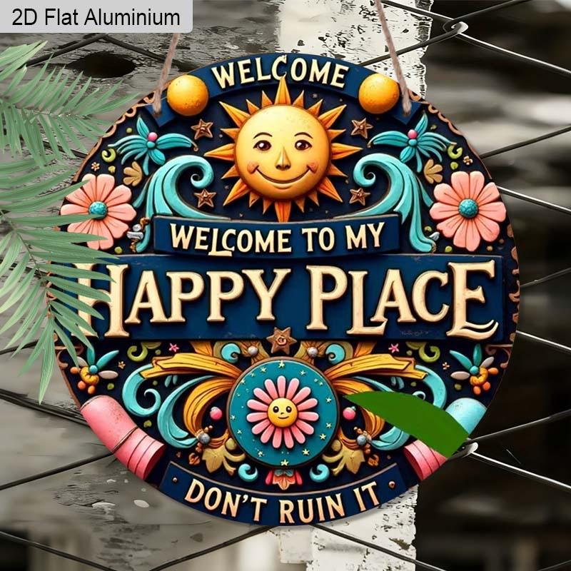 

2D Flat 1pc Welcome Aluminum Hanging Plaque, Colorful Sun and Floral Welcome Signs, Porch Decor, Patio Decor, Whimsical Home Entrance Decor 7.87×7.87inch