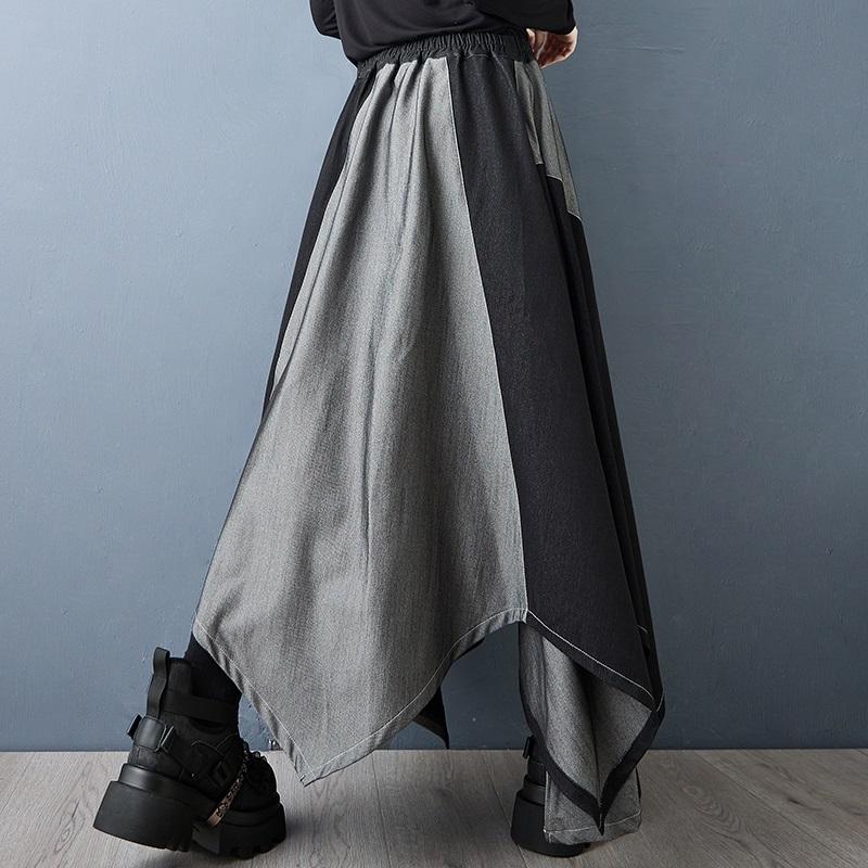 Plus Size Denim Patchwork High Waist Vintage Casual Spring Autumn Loose Long for Woman Skirts Womens Skirt
