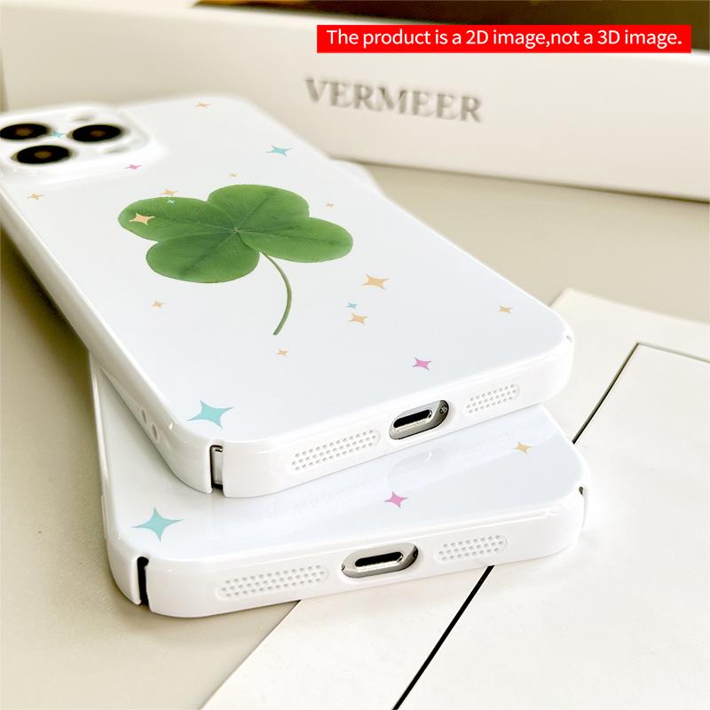 2DFlat Four-Leaf Clover with Sparkles All inclusive film hard iPhone case, compatible with iPhone 18 Pro Max 17 16 15 14 13 12 11