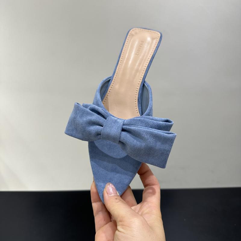 Fashion SUOJIALUN 2025 Summer New Brand Women Slipper Fashion Big Bow-knot Ladies Elegant Slides Thin Low Heel Outdoor Vacation Sandal