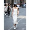 Elegant Dress for Women French White Sleeveless Square Neck Bodycon Dress with Pleats