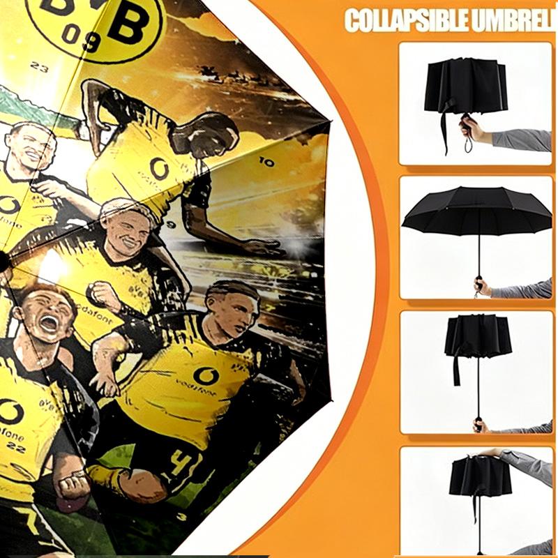 Custom Name Personalized Borussia Dortmund Print Umbrella, Auto Open Close, 8‑Rib Sturdy Frame, Commute Camping Hiking Use, Birthday Gift