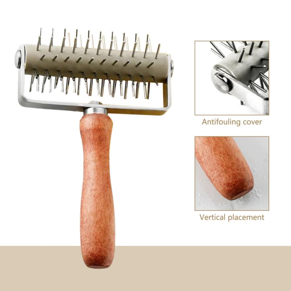 Stainless Steel Pizza Dough Roller with Wooden Handle Professional Baking Tool for Pie Pastry Bread Needle Puncher