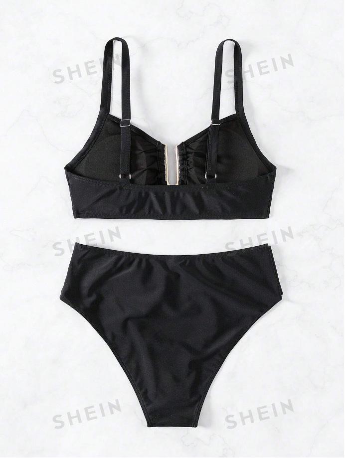 2024 U-Shaped High-Waisted Women's Two-Piece Bikini for Beach Vacation