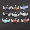 European & American Natural Stone Angel Heart Pendant with Wings