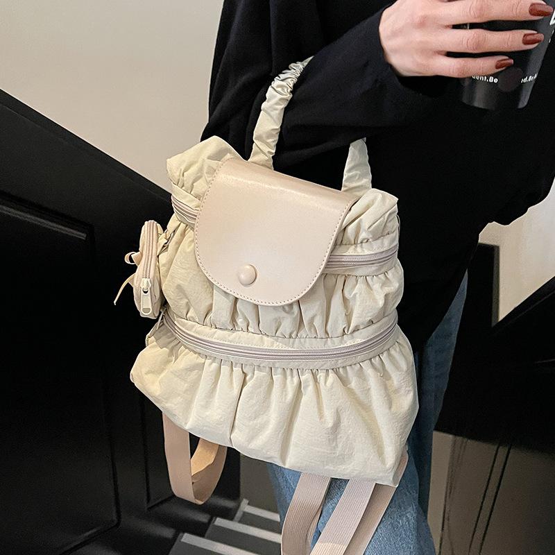 College style lazy pleated backpack trendy new fashion casual women's handbag