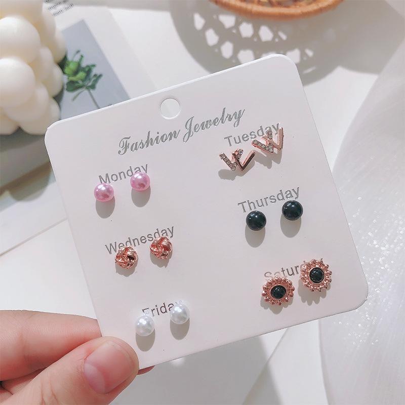 YANG&RH Fashion OL Pearl Heart-shaped Stud Earring Set E0111-1 Oil-Drip Metal Earrings Studs Niche and High-End
