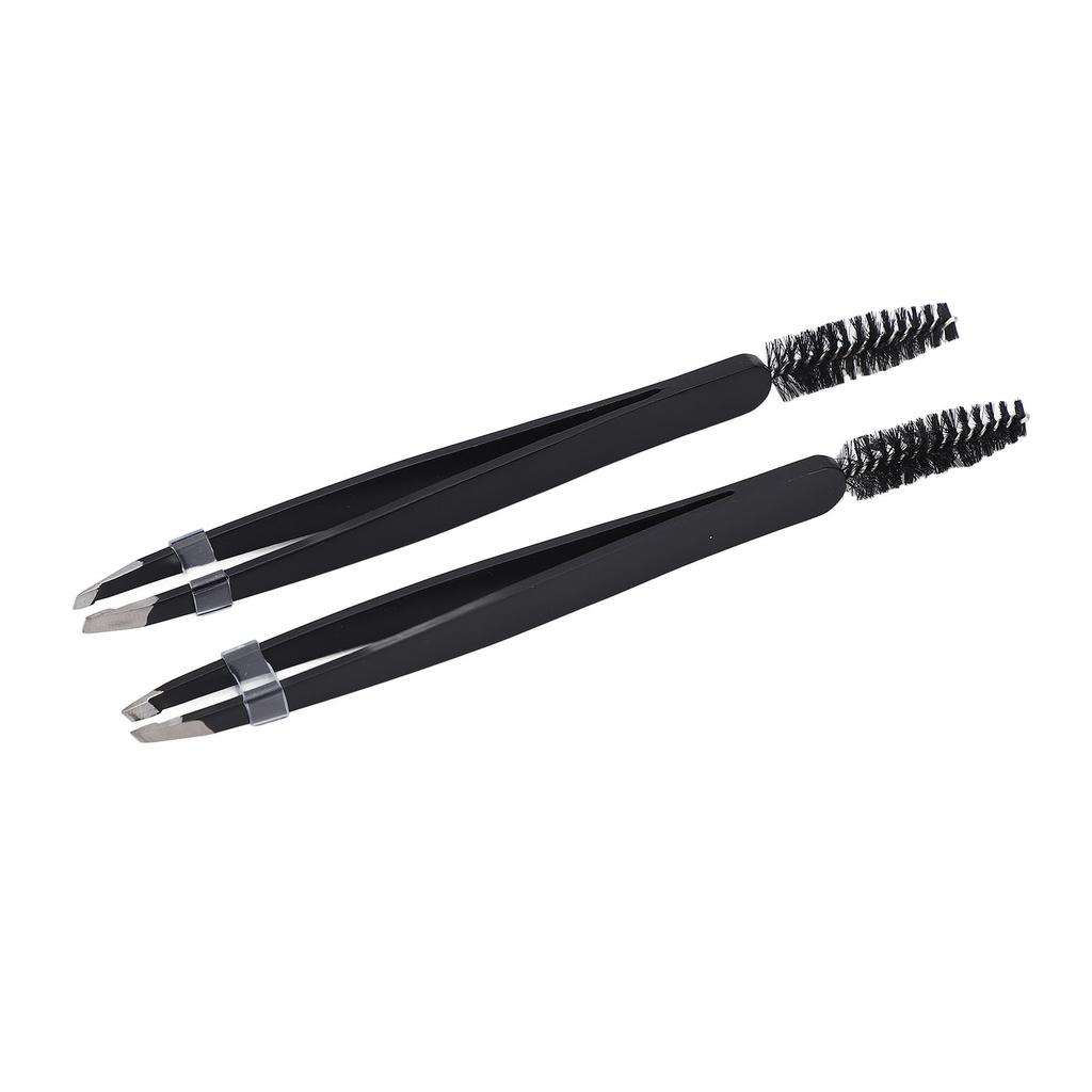 2PCS Eyebrow Tweezer Black Stainless Steel Ergonomic Design Eyelash Grafting Tweezer for Makeup