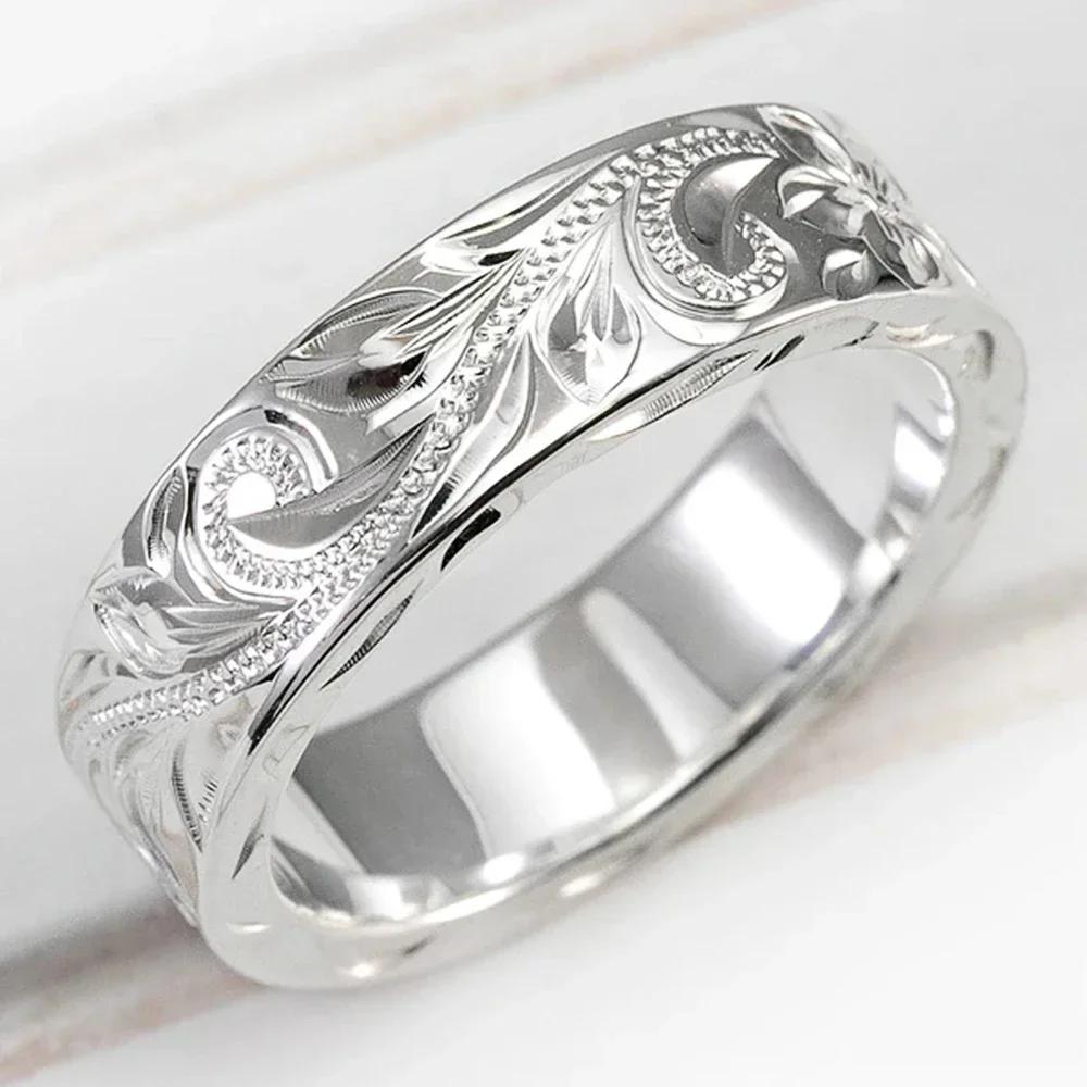 Neue Trendy Gravierte Blume Blatt Muster Frauen Hochzeit Band Ringe Romantische Zubehör für Liebhaber Vielseitig Mode Schmuck 8