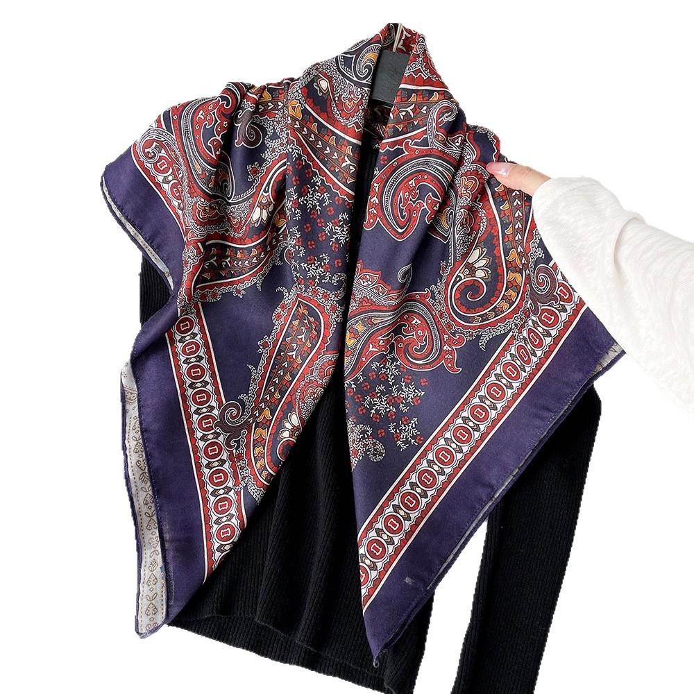 Silk scarf premium herringbone pattern double-sided printed square scarf 91 autumn and winter decorative gift high-end scarf silk scarf gift