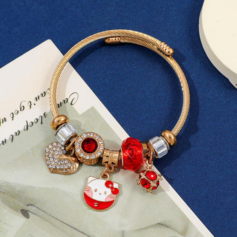 Hello Kitty Jewelry Bracelet With Pearl Heart Pendant For Gift And Travel Souvenirs