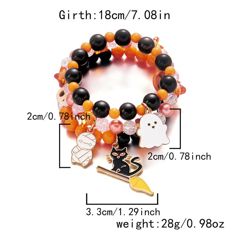 3Pcs Halloween Pumpkin Beaded Bracelets for Women Punk Cute Ghost Black Cat Charm Bracelet Festivel Party Jewelry Accessories