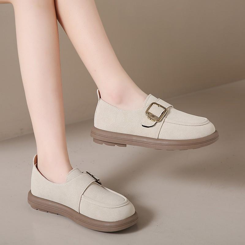 Fashion 2025 Vintage Shoes Women's Spring Autumn New Style Flat Soft Bottom Plus Size Buckle Single Shoes Casual Comfortable Footwear