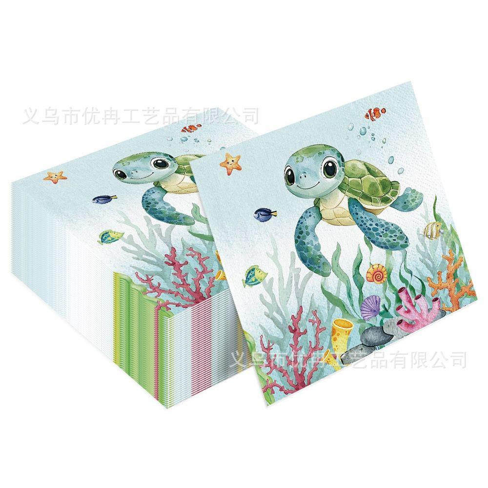 Ocean Sea Turtle Animal-Themed Disposable Paper Plates, Tablecloths, and Napkins Party Set and Decorations