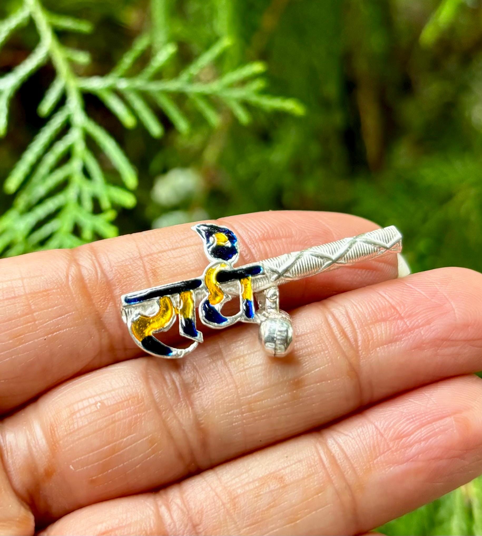 999 Silver Handmade Lord Krishna LADDU GOPAL bansuri flute, 4 cm, Religious Pooja, God s Worship, Weddings, Ceremonies, Enamelled, RADHE One Size