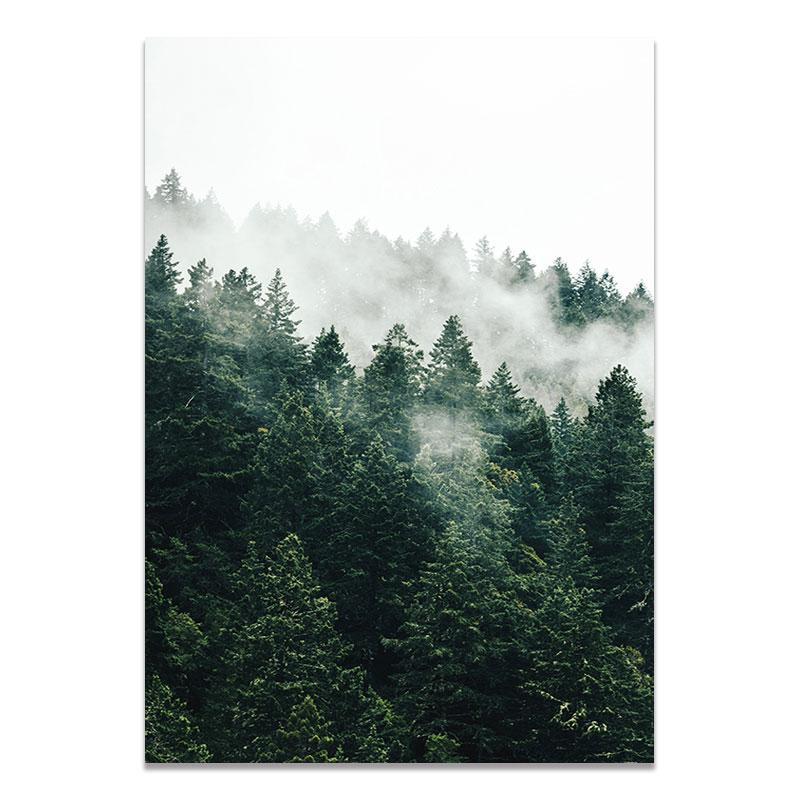 Nordisk Hjemmedekorasjon Fjell Tåkete Skog Bilde Naturlandskap Skandinavisk Plakat Landskapstrykk Veggkunst Lerretsmaleri