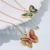 Fashion Gradient Butterfly Zircon Pendant Necklace Stainless Steel Chains High Grade Insect Choker Jewelry Gift For Women Girls