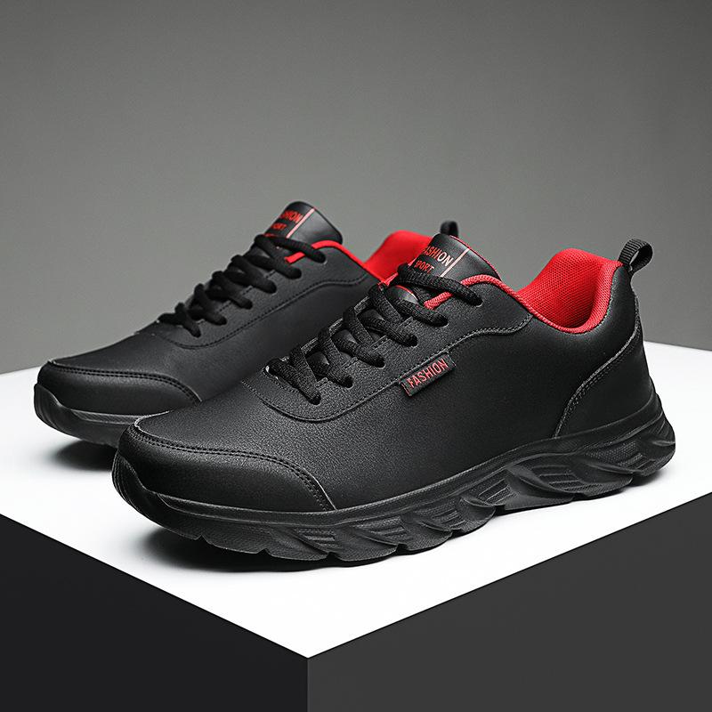

Black walking shoes middle-aged casual shoes men s sports shoes spring and autumn leather surface lightweight low-top 46