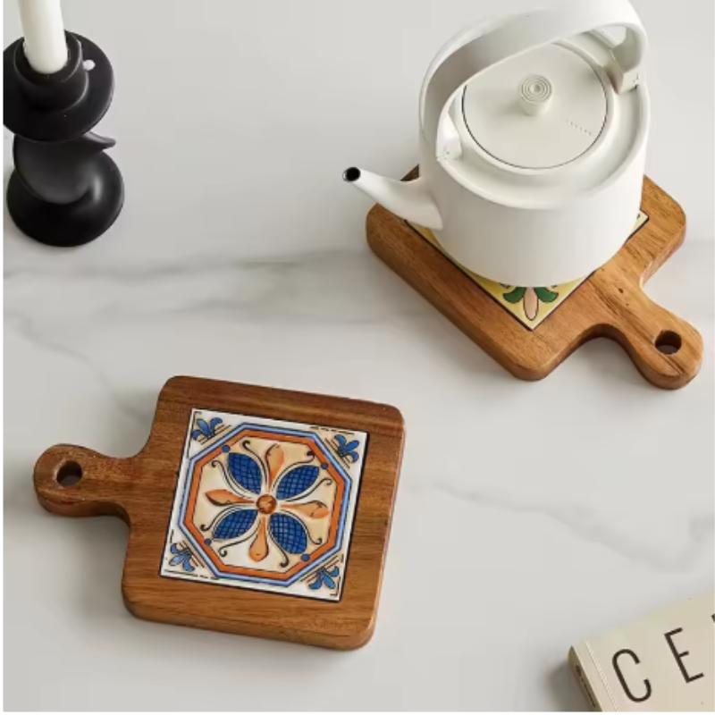 European-Style Wood-Patterned Ceramic Heat-Resistant Mats High-Temperature Resistant Kitchen Placemats Insulated Pot Mats