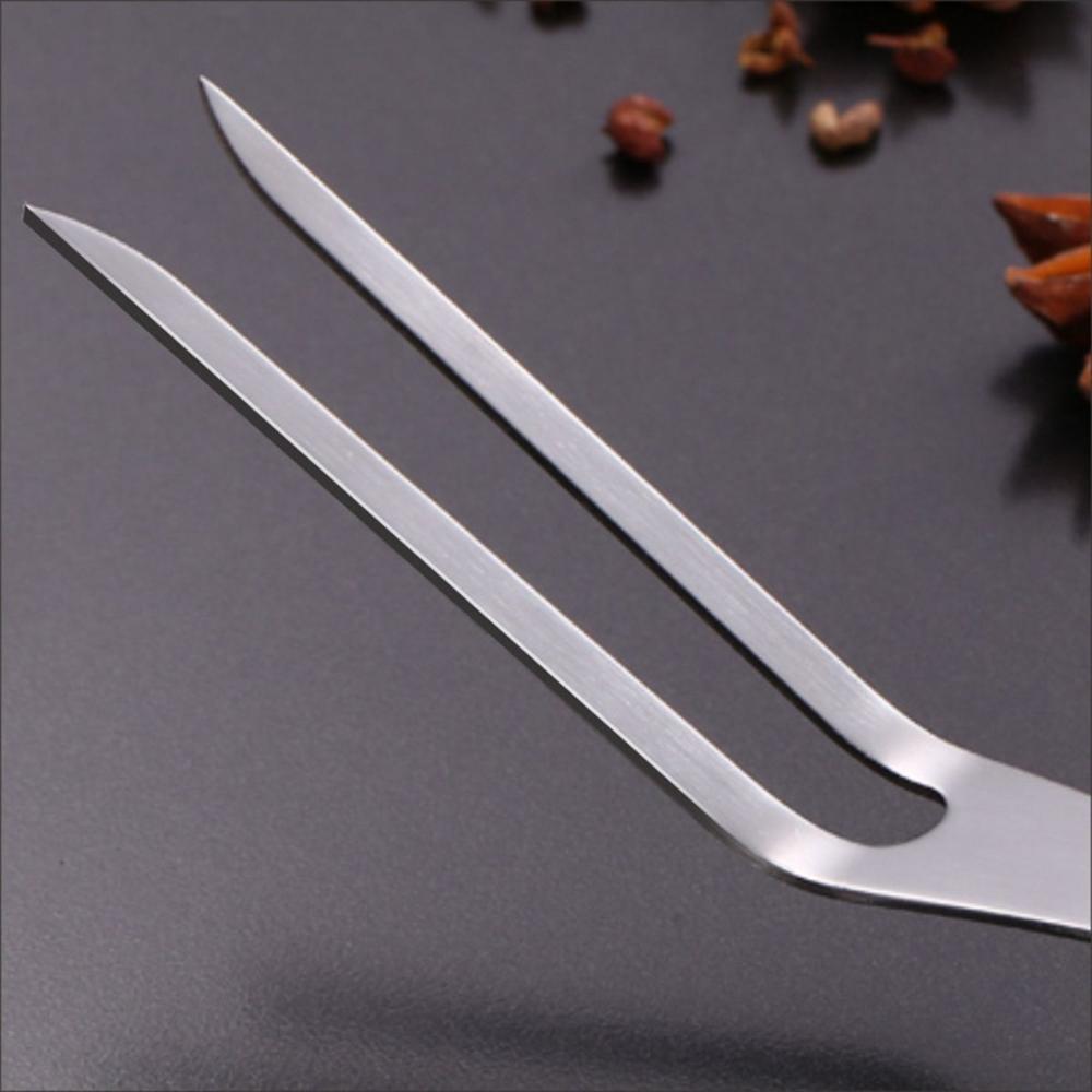 Oven Portable Stainless Steel Wooden Handle Meat Fork BBQ Accessories Carving Fork Barbecue Tool