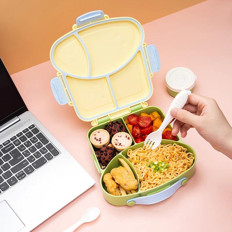 Cute plastic children's lunch box, food container with compartments, portable bento box suitable for children's office students