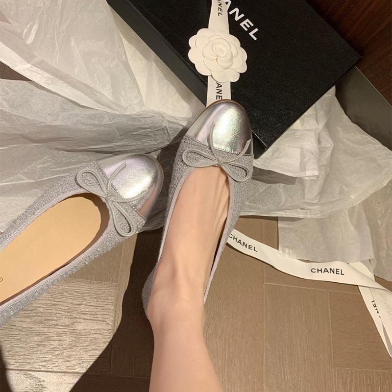 Sheepskin Version~ Sweet Bow Splicing Shallow Mouth Flat-bottomed Ballet Shoes Women's Single Shoes
