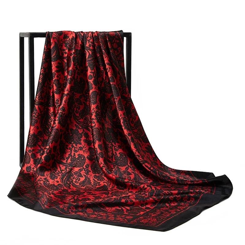 Luxury Brand Foulard Neckerchief Shawl Wraps Print Silk Satin Scarf Square Women Muslim Hijab Elegant Headband Bandana