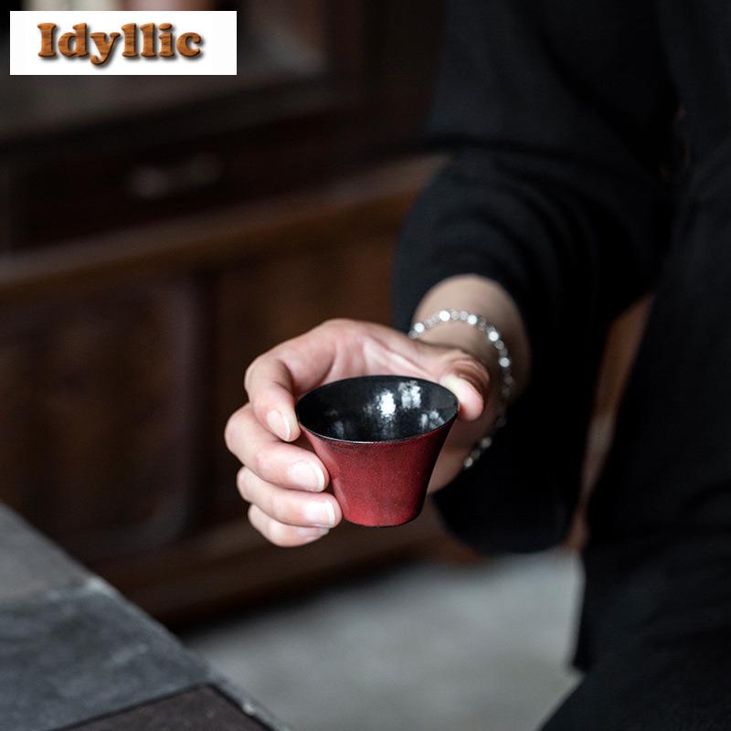 2pc/lot Powder Yin Hawthorn Red Teacup Luxury Tea Bowl Tea Cup Set Tea-tasting Fragrance Cup Chazhan Master Cups For Tea 35ml