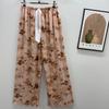 Damen-Blumen-Baumwoll-Seiden-Pyjama - Große Größen, Sommer, Leicht, Für draußen, Gerades Bein, Lockerer Schnitt
