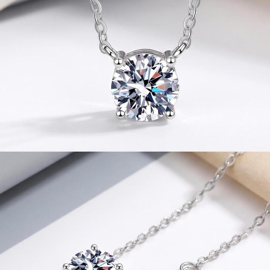 3 Carat Moissanite S925 Silver Four-Claw Pendant Necklace for Women