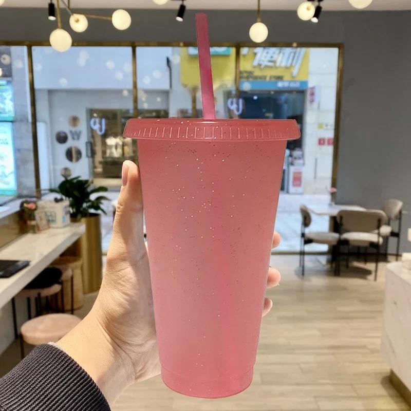 5pcs 24oz plastic cups with lids&straw reusable water bottle party cold cups Hard Plastic Cup Wedding Party Summer Drinkware