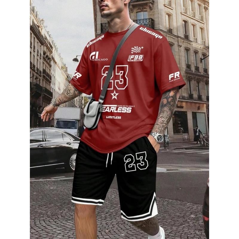 Hot Selling Summer Comfortable Men's Breathable Round Neck T-shirt Shorts Set with Digital Printing Outdoor Casual Two-piece Set